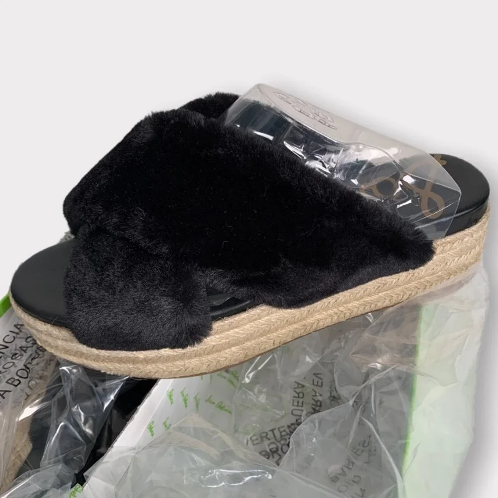 Sam Edelman ZIA Faux Fur Espadrille Wedge 8.5 Black - Picture 4 of 5